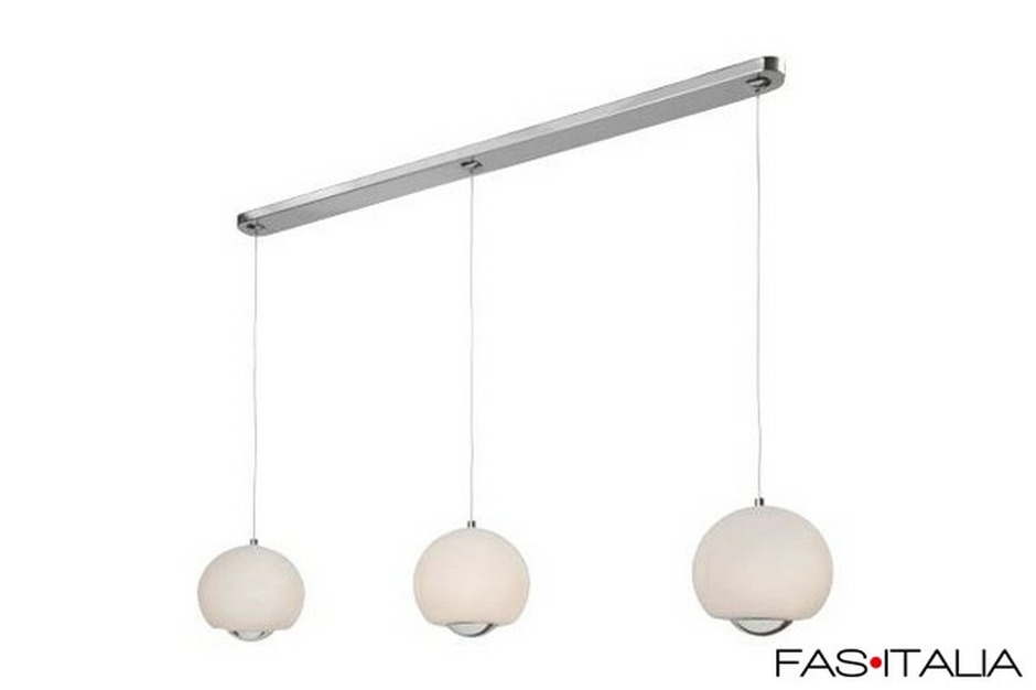 3 lampade sospensione metallo cromato vetro bianco