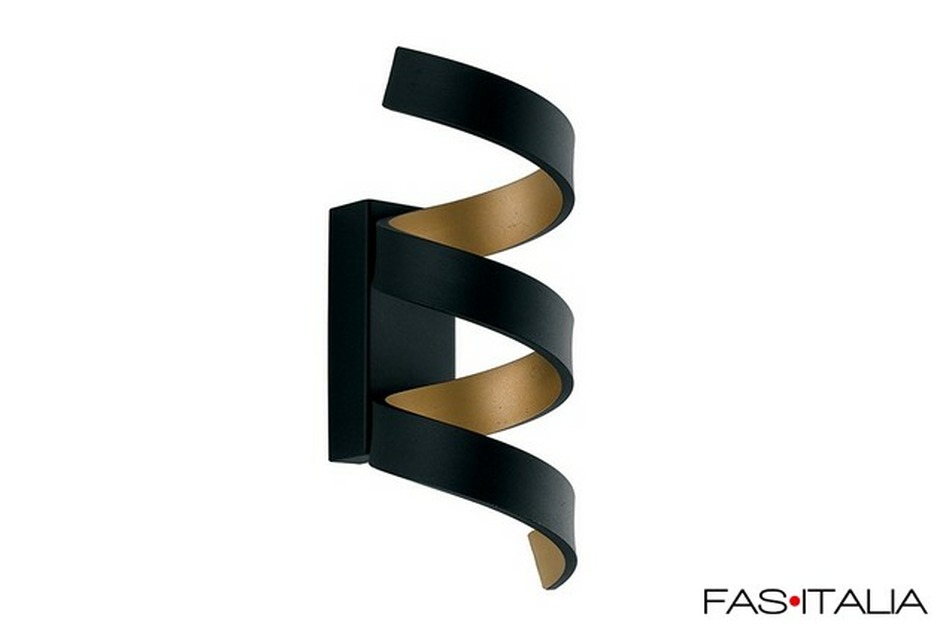 Applique in alluminio nera e oro a spirale